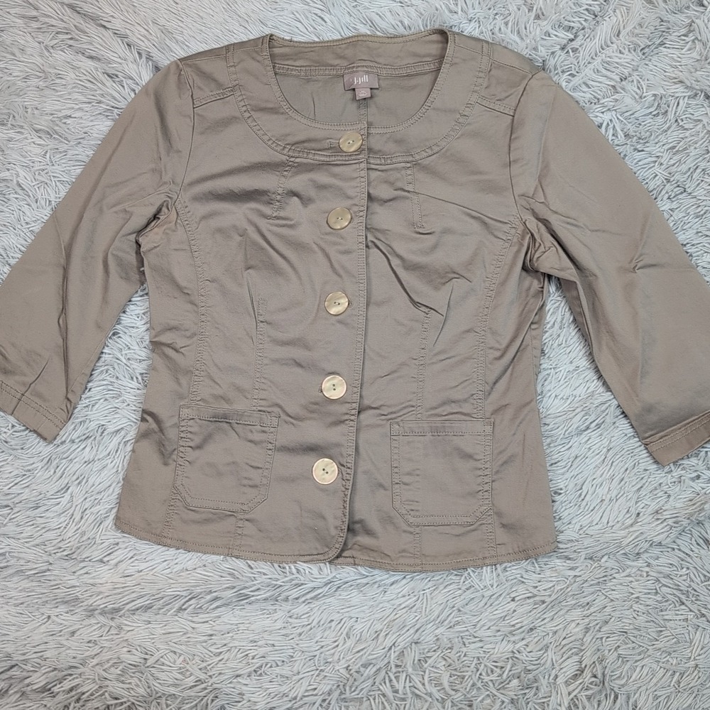J. Jill Shirt Womens 10 Petite Gray‎ Button Up Top Comfort Pocket Casual Preppy